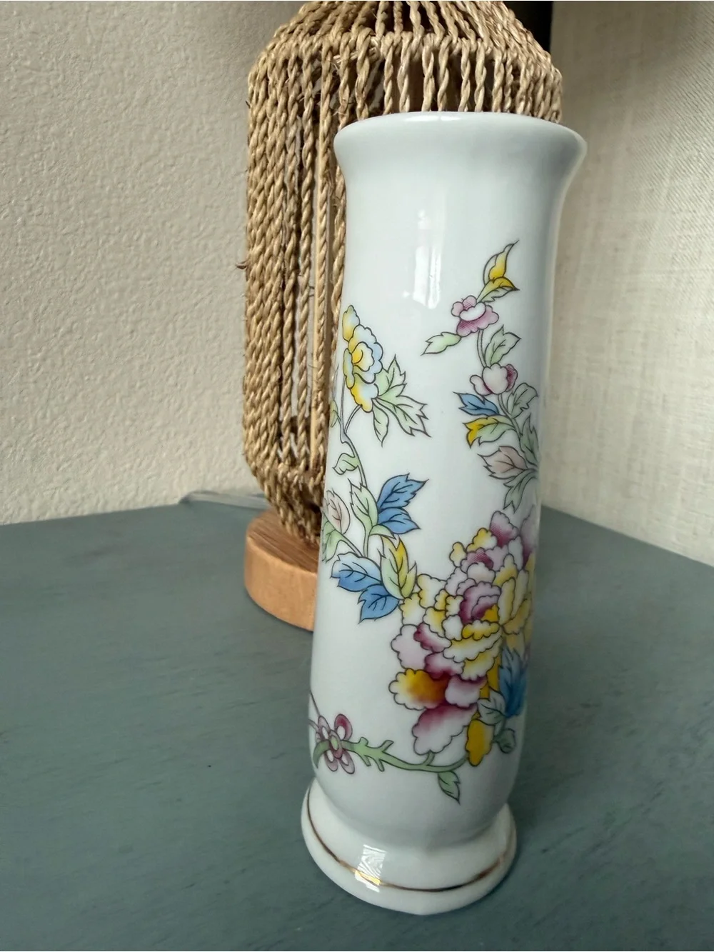 Porcelain Floral Bud Vase in White with Multicolor Flower Accents